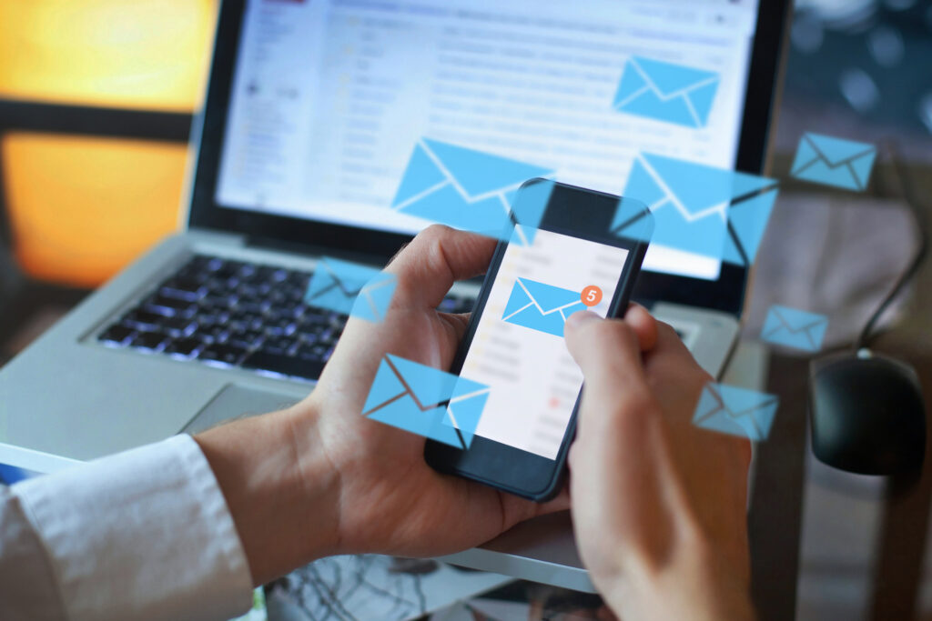 email marketing concept, person reading e-mail on smartphone email marketing concept, person reading e-mail on smartphone, receive new message